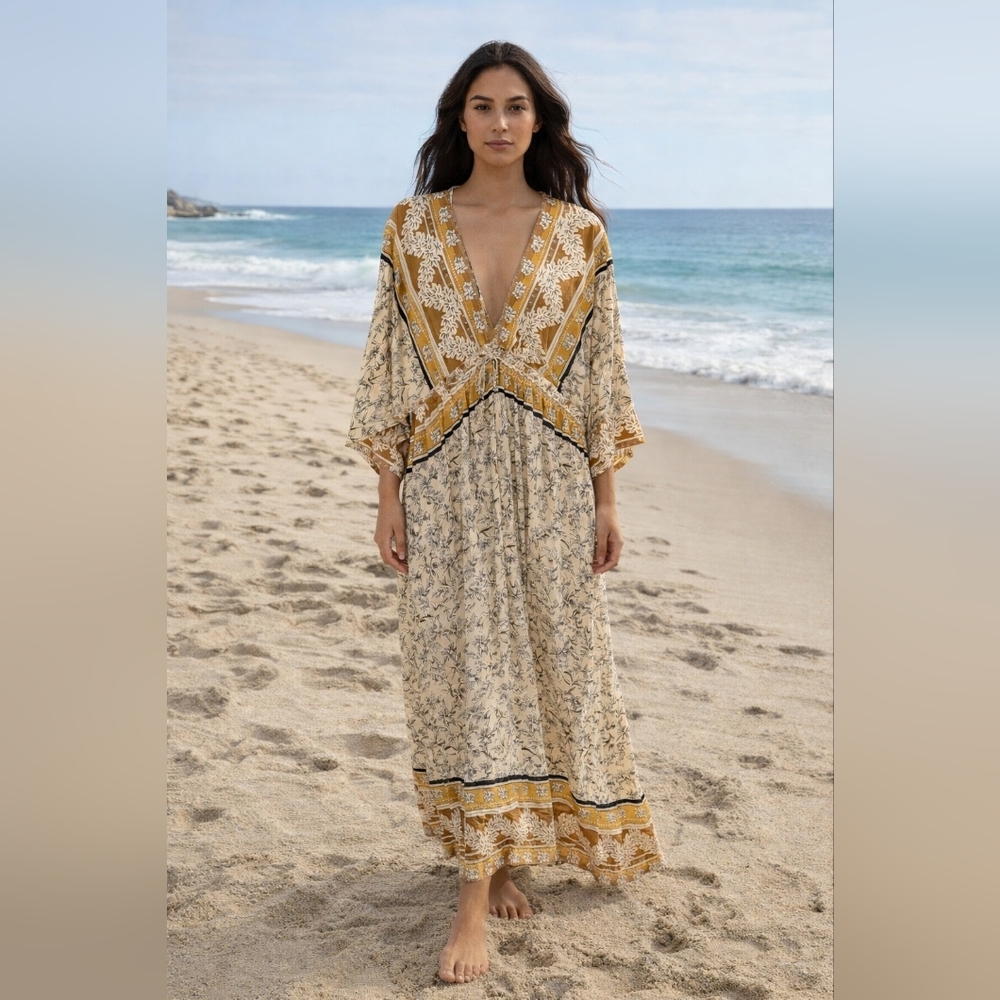 Aakaa Golden Capri Floral Maxi Dress